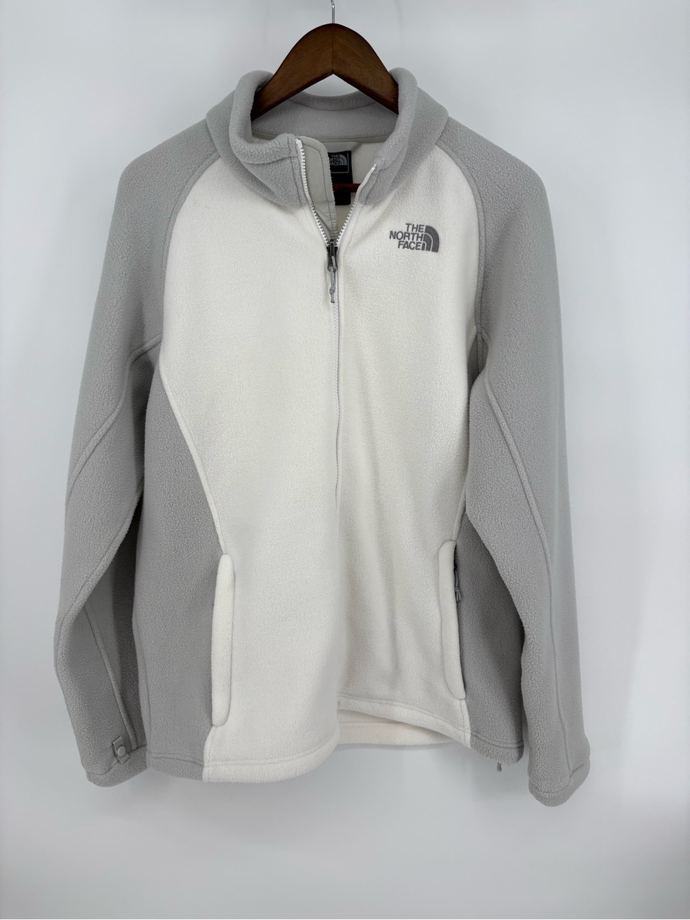 The North Face Fleece Jacket Women XL Gray White Full Zip Vintage 2010 T201 F10